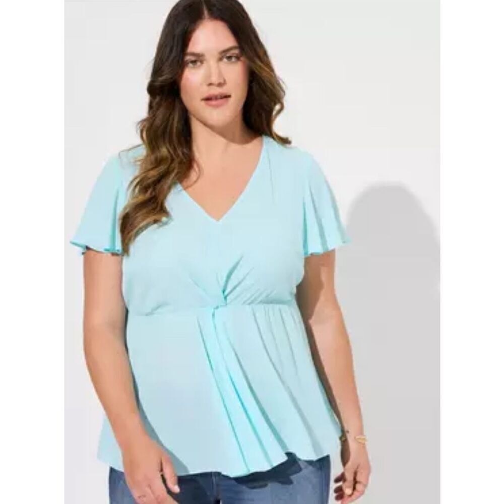 Torrid Georgette Twist Surplice Flutter Sleeve Blouse Blue Size 00/M-L nwt (4964